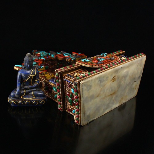 Tibetan Buddhism Lapis Lazuli Sakyamuni Buddha Statue With Silver Wire Inlay Gem - Picture 13 of 16