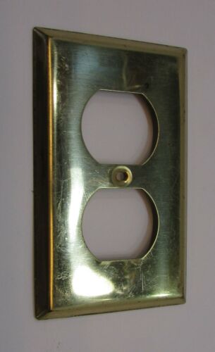 Vintage 1980s Brass Plated Steel Metal Old Outlet Receptacle Plate Cover FREE SH