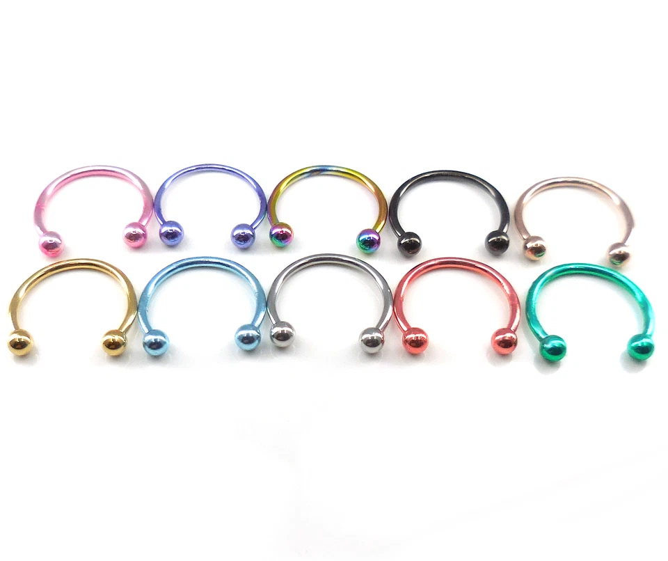 Pair Barbell Horseshoe 16g 18g 20g 8/10/12 MM Lip Nipple Septum Nose Ring Hoop - Image 3 of 3