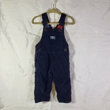 Vintage OshKosh B'gosh Navy Blue Corduroy Flannel Lined Overalls 9M
