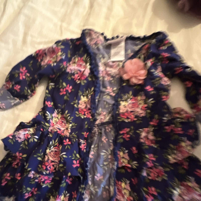 Little Lass Girls 2T Fit & Flare Blue Floral Long Sleeve Rayon Dress Party