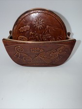 Peru Coaster Set Of 4 Leather Tooled Drink Coasters And Coaster Holder NASCA