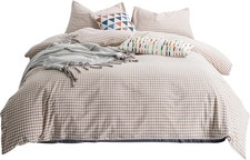 Tan Gingham Duvet Cover Queen 100 Washed Cotton Beige Plaid Duvet Cover Set 3