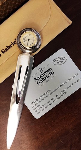 Tagliacarte Orologio Nazareno Gabrielli Bagno Argento Silver clock paper cutter - Foto 6 di 11