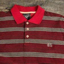 Vintage Mecca Mens Size XL Polo Shirt Striped Red Streetwear Y2K Hip Hop