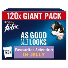 FELIX Adult Wet Cat in Jelly Salmon, Tuna, Beef, Chicken 120 x 85g Pouches. 3.33 per kilo