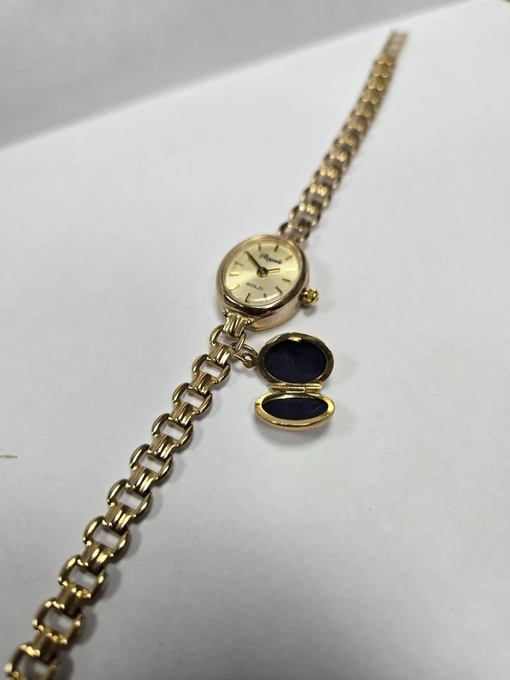 Royale Oval Champagne Face 9ct Gold Ladies Wrist Watch with Locket - BRAND NEW - Image 4 of 4