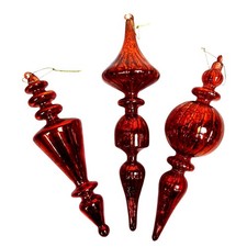 Red Mercury Glass Vintage Finial Christmas Ornaments - Set of 3
