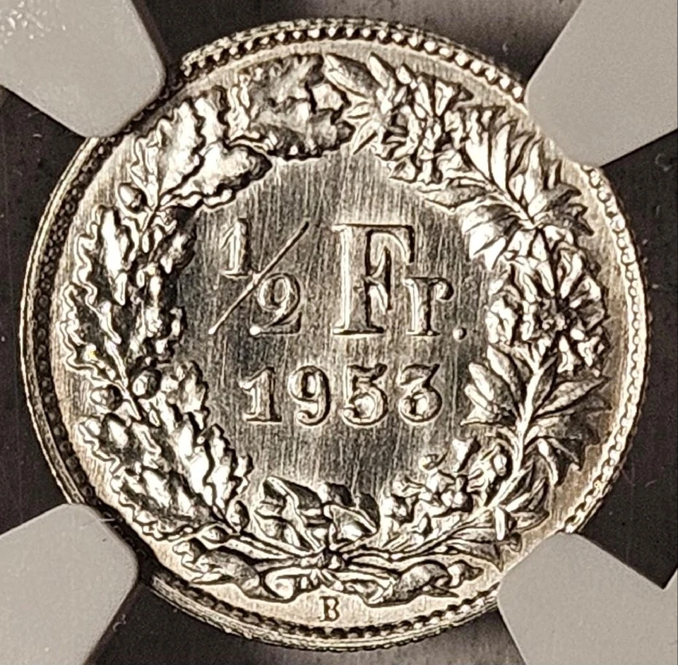 Switzerland, 1/2 Franc, 1953B, NGC MS 63, Frosty Choice BU, .0671 Ounce Silver - Image 3 of 4