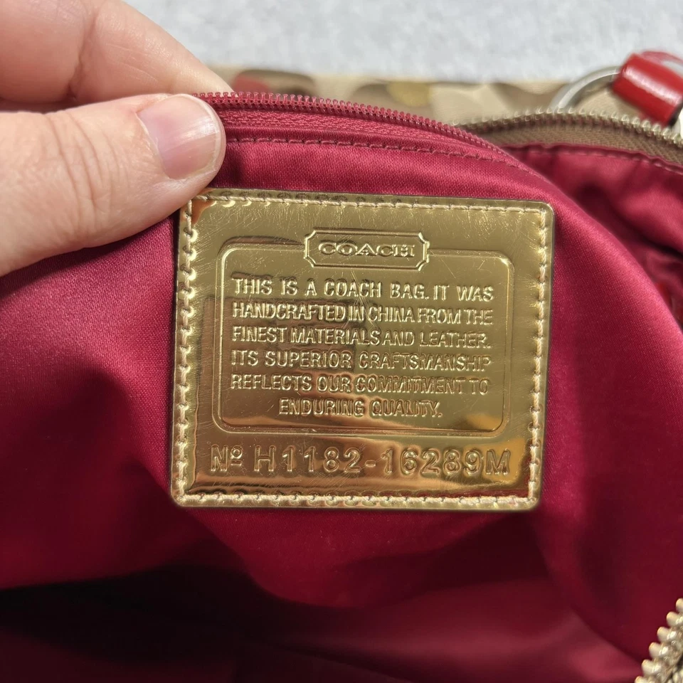 Bolso de Mano Coach Poppy Mujer Marrón Rojo Patente Borde Signature Corazones Lunares Dorados 16289 Foto 3 de 4