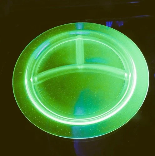 Vintage Uranium Green Depression Glass Divided 10.5" Plate..