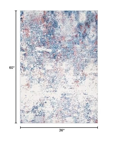 Navy Red Stain Resistant Non Shedding 3x5 Area Rug Kid Pet Friendly Modern De... - Image 2 of 4