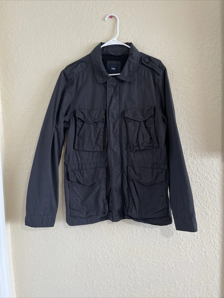 Chaqueta militar de campo Gap para hombre gris utilitaria bolsillo exterior cremallera completa a presión talla M Foto 2 de 4