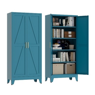 71'' Blue Metal Storage Cabinet 4 Shelves, Tall Freestanding Pantry Cupboard