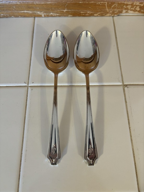 Pair Of 1919 King Albert / Whiting Sterling Silver 8 3/8” Table Serving Spoons