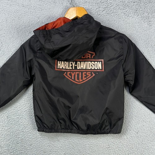 Harley Davidson Kids Raincoat Jacket 6-7 Black Motorcycle Quarter Zip Hooded - Picture 3 of 8
