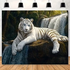 1pc Majestic White Tiger Landscape Backdrop Hanging Cloth, Birthday Cake Table P