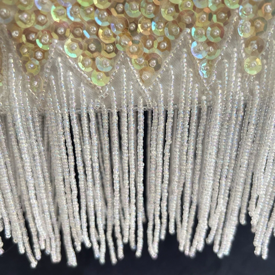  Bolso de Noche Chomel Vintage Lentejuelas Flecos Boda Formal Cartera Tono Plateado Foto 4 de 4