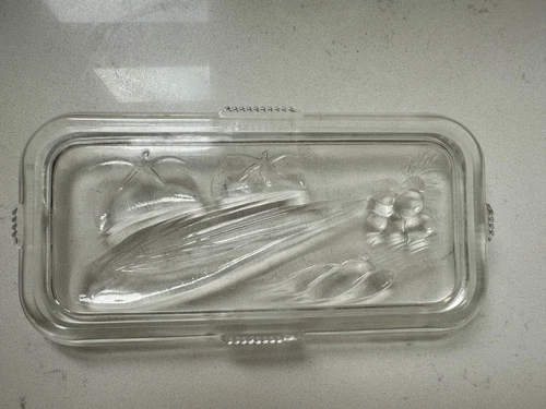 Vintage Federal Glass Rectangular Refrigerator Dish LID ONLY w/ Vegetable Relief