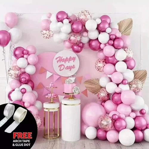 100 Balloons For Birthday Wedding Baby Shower Party Garland Decor Pink & Silver - Picture 1 of 6
