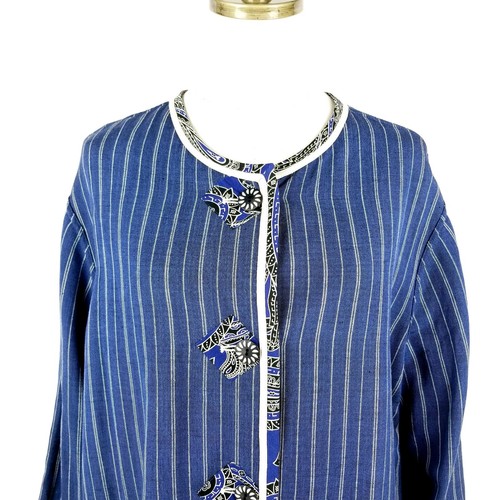 Koos of Course Reversible Linen Blend Jacket Plus Size 1X Blue Striped / Tan - Picture 5 of 12