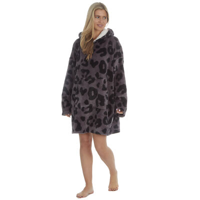 Huggable Hoodie Ladies Oversized Snuggle Fleece Hoodie One Size Grey  Black UK