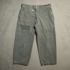 Vintage WW2 Military Pants Mens 34X25 Gray Cotton Denim 40's Button Fly Pants