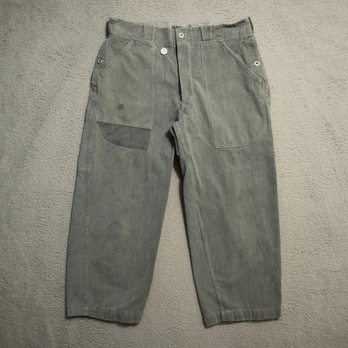 Vintage WW2 Military Pants Mens 34X25 Gray Cotton Denim 40's Button Fly Pants