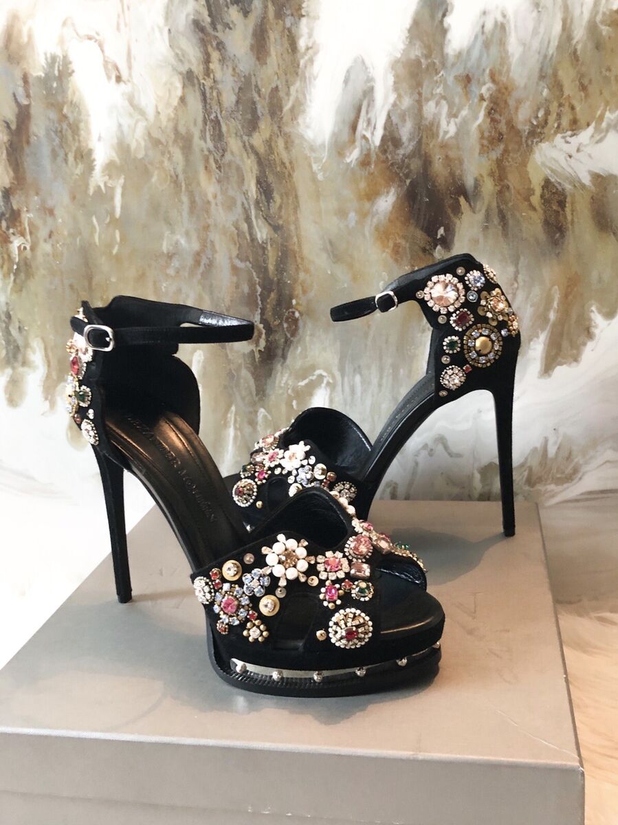 $2540 Alexander Mcqueen Crystal Embellished Black Suede $2540 Alexander Mcqueen Crystal Embellished Black Suede