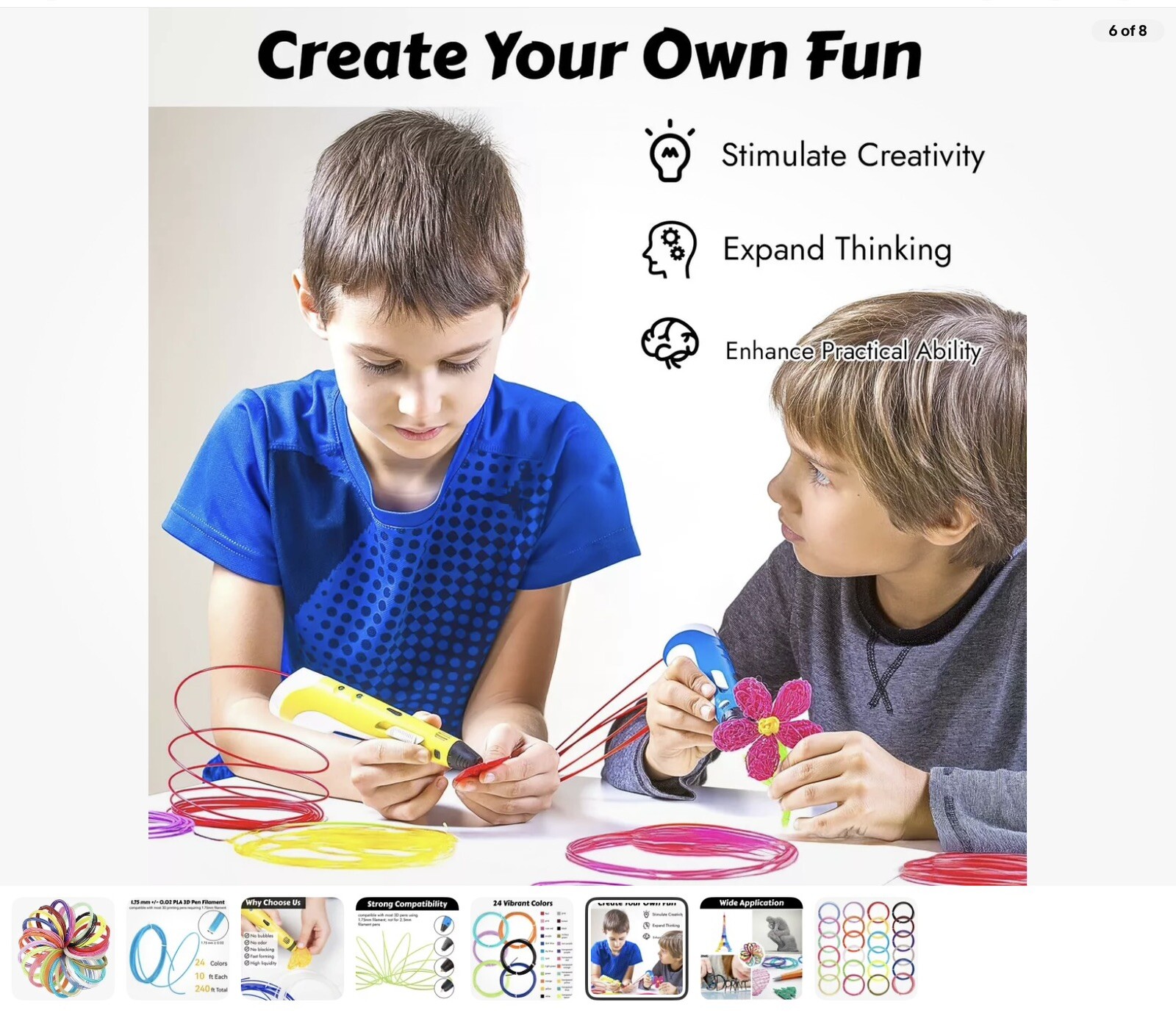 24 Colors 1.75 mm 3D Pen Filament Refills PLA 3D Printer Pen Filament 5 Packs