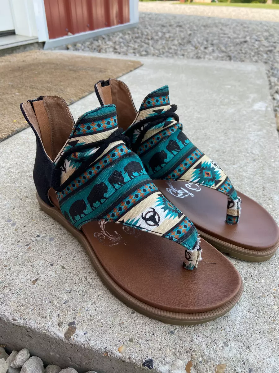 New Women s Very G Teal Aztec print HOT ROCK SUMMER SANDALS