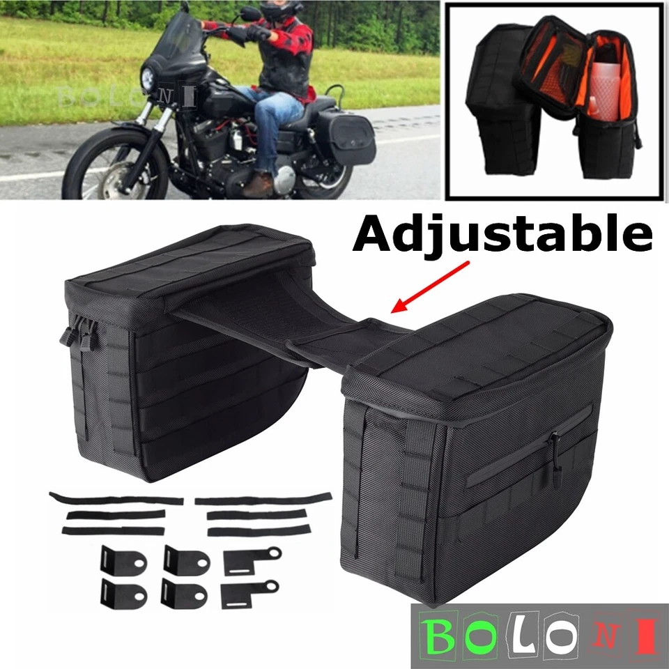 For Harley Softail Dyna Sportster Street Bob Club Style Saddlebags Adjustable - Image 2 of 4