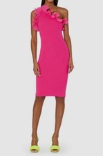  395 Milly Women's Pink Mixed Media Scallop Ruffle One-Shoulder Dress Size M
