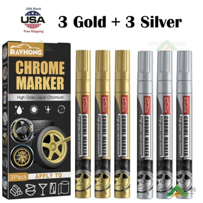 6× Liquid Mirror Chrome Marker Set DIY Car Paint Pen Metal Marker Plated Pens US