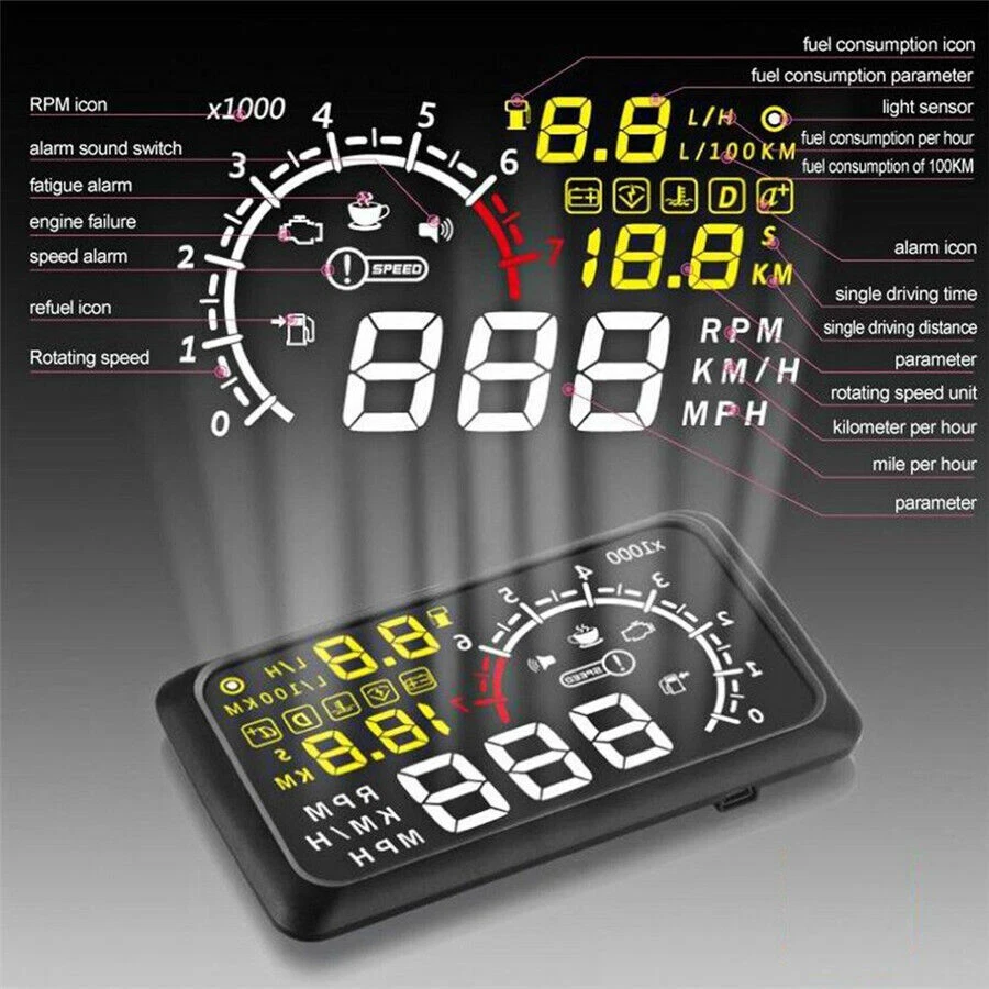 Carro SUV LCD 5.5" HUD Head Up Display Motor Over Speed Warning OBD2 Velocímetros - Imagem 2 de 4
