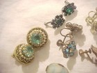 13 Pair Vintage Green, Turquoise Rhinestone Earrings All one Money — photo 5