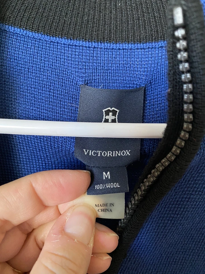 Victorinox Men Sweater Zip Active Coast Wool Knit Color Black Blue - Size Medium - Image 3 of 3