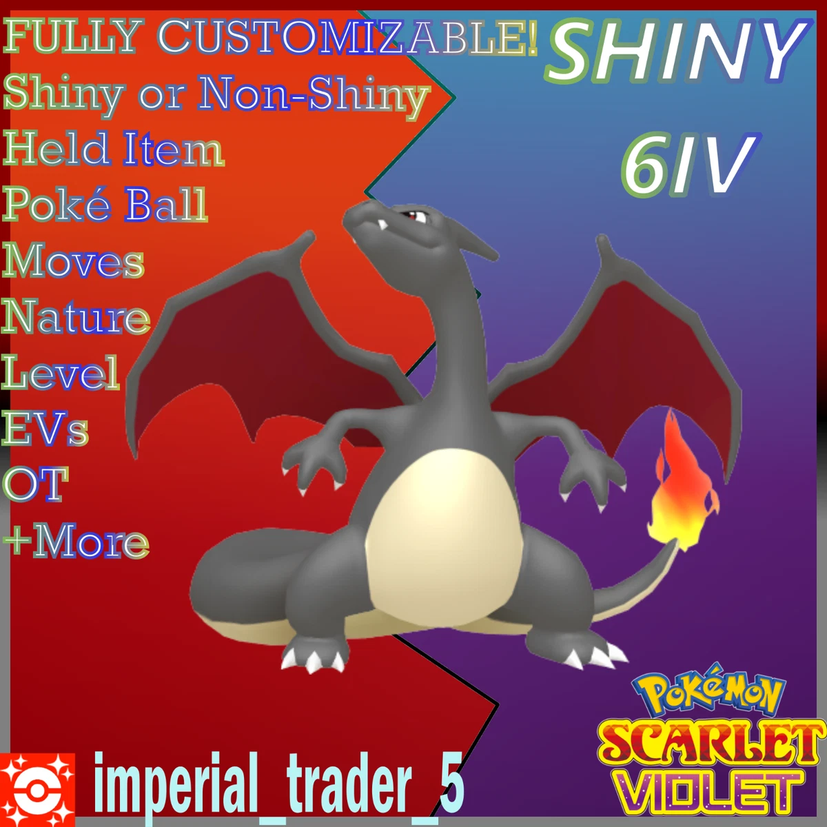 Shiny Charizard / Pokemon Let's Go / 6IV Pokemon / Shiny Pokemon