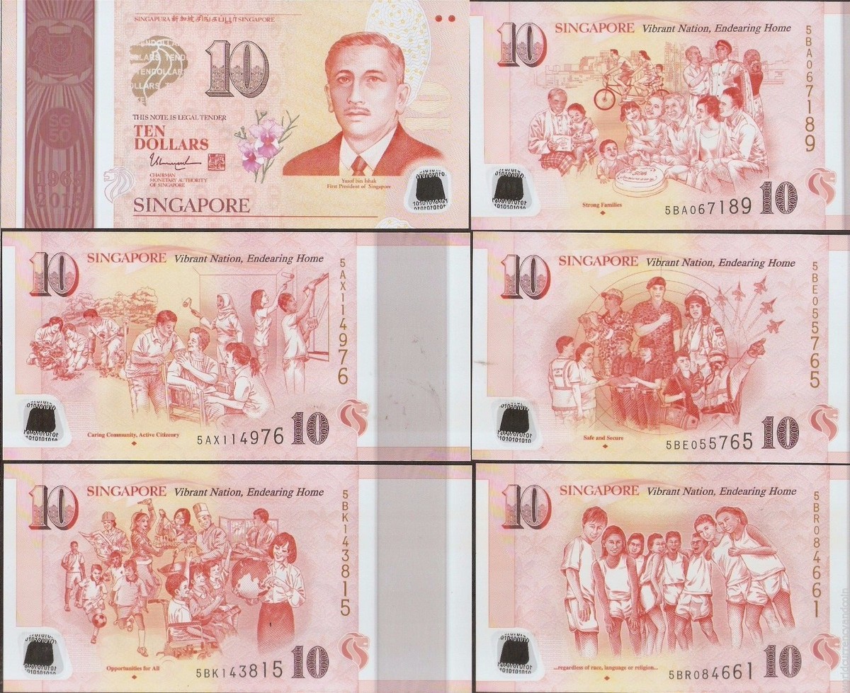 SINGAPORE 10 Dollars x 5 Pcs Set 2015 Commemorative MUSIC UNC