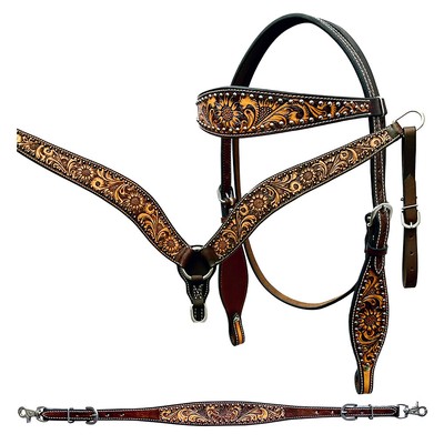 BE Bar H Equine Genuine Western American Leather Horse Premium Headstall &
