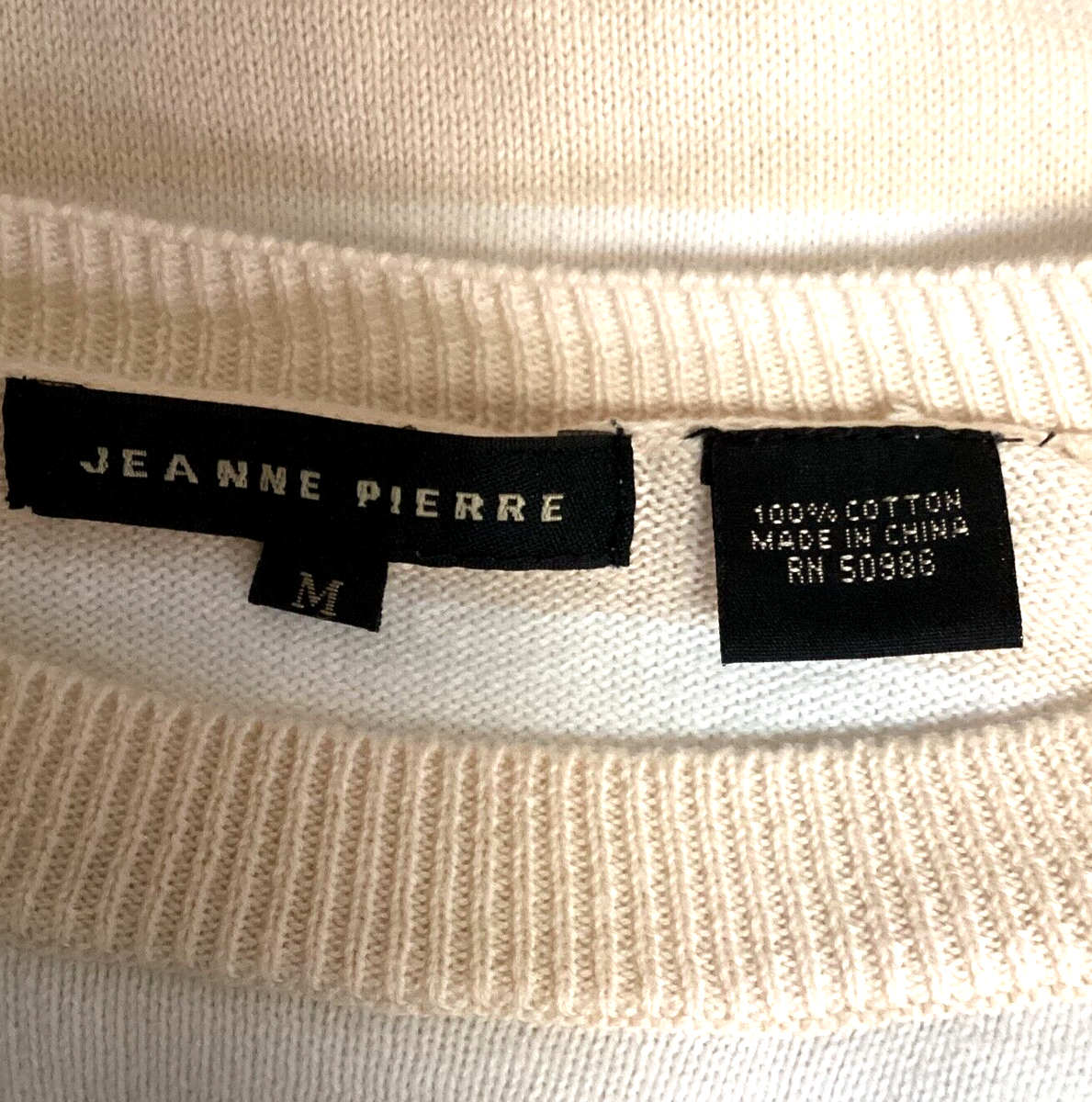 Jeanne Pierre Cotton Pocket Tunic Sweater Striped M Beige & White