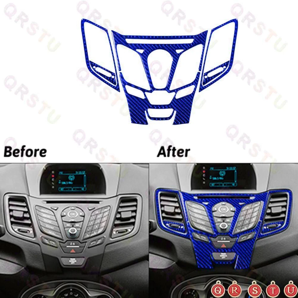 Blue Carbon Fiber Full Set Interior Cover Trim Kit For Ford Fiesta 2011-2015 — 第 3/4 张图片