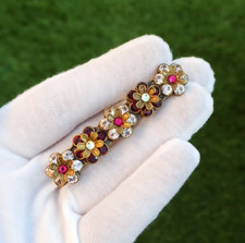 Michal Negrin Hair Clip Red Clear Flowers With Swarovski Crystals NWT Gift Box