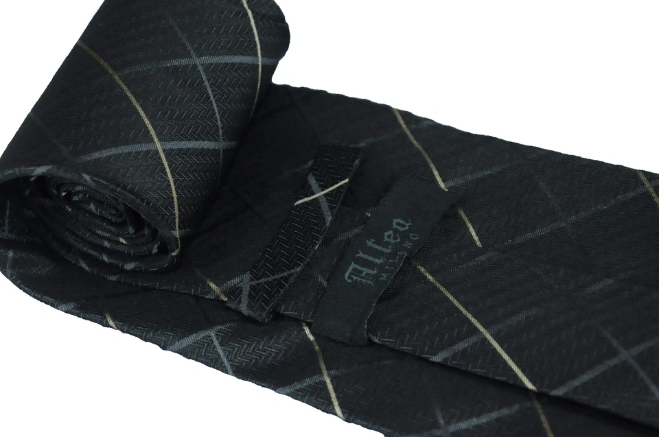 Corbata de seda tejida geométrica gris carbón y dorada Altea para hombre 59 x 3,75 pulgadas Foto 4 de 4