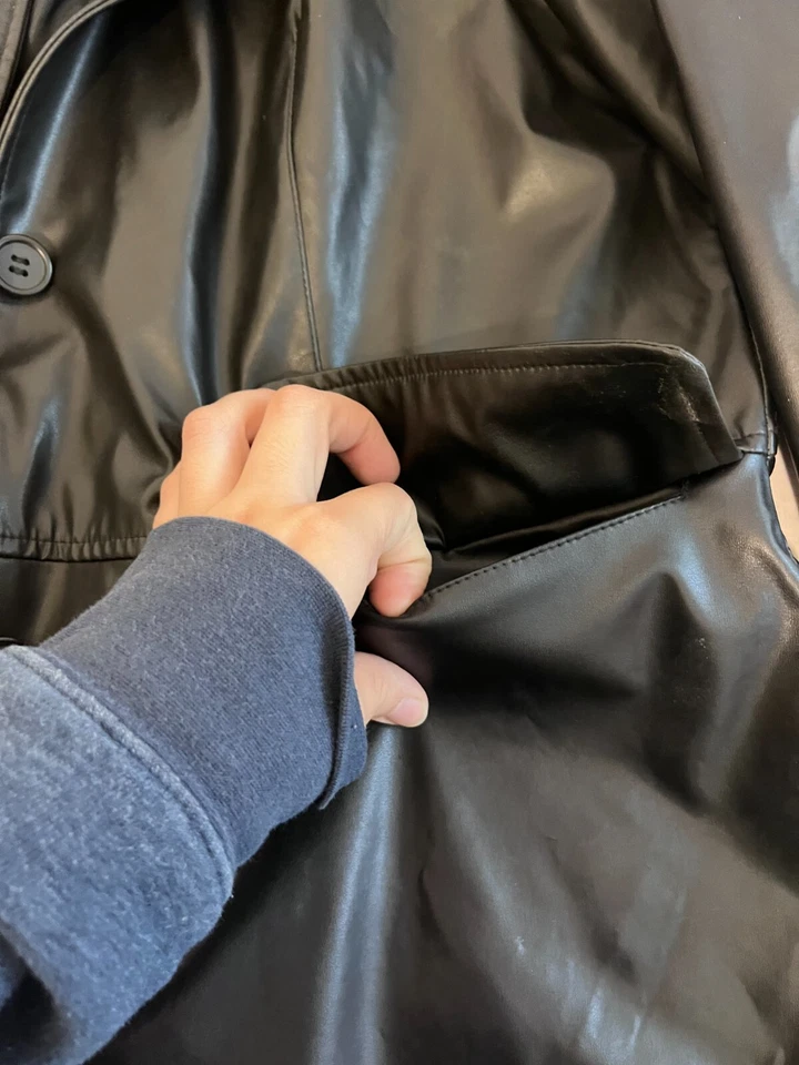 SELLO HÚMEDO ~ CHAQUETA DE CUERO NEGRA CLÁSICA SINTÉTICA ~ GRANDE Foto 2 de 3