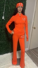 Women  s Orange Two Piece Tracksuit Set XS Zip Up Jacket Flare Pants Lounge New