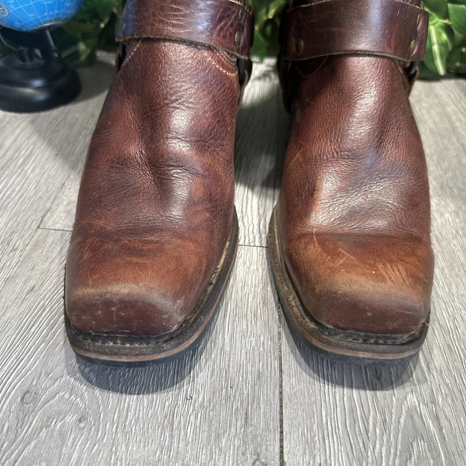 Arnés de etiqueta negra vintage Frye botas MC 11 M para hombre botas de montar tirar marrón Foto 3 de 4