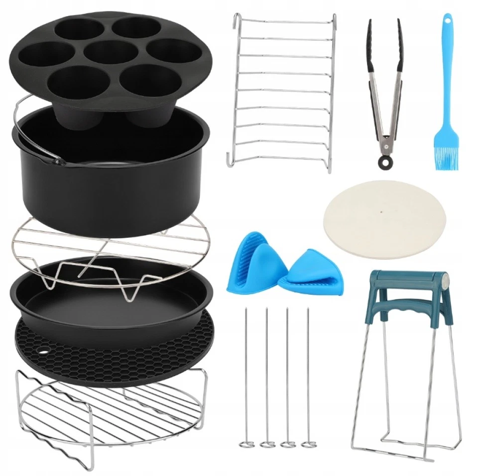 13x Air Fryer Grillrost Zubehör Edelstahl Heißluftfritteuse Rack Rund 8 Set·