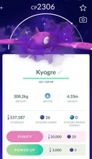 Pokémon - Shiny Kyogre Shadow -  PTC - 100k stardust+20 Candies -Description
