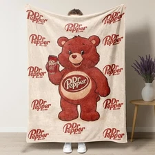 Dr Pepper Funny Bear Flannel Blanket, Soft and Warm Throw Blanket For Bed 60*80